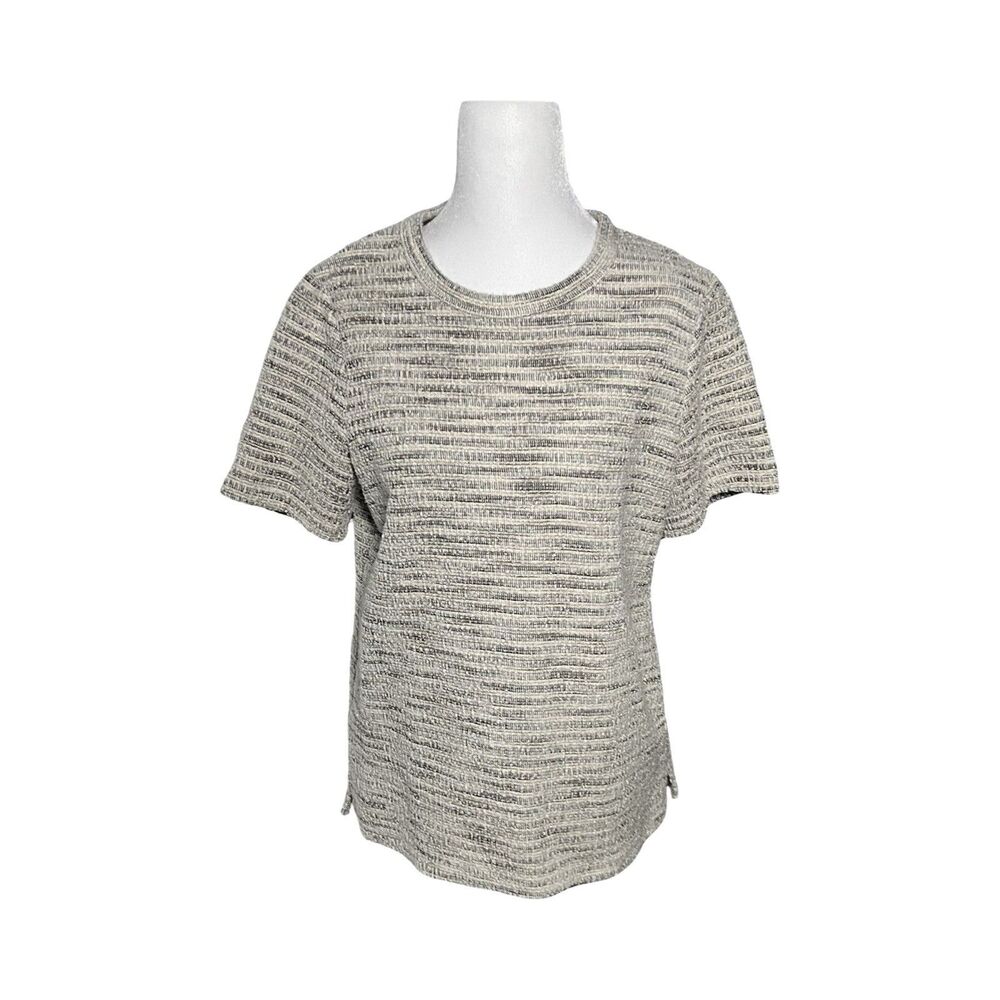 Postmark Anthropologie Womens Medium Grey Metallic Textured Tweed Back Zip Top